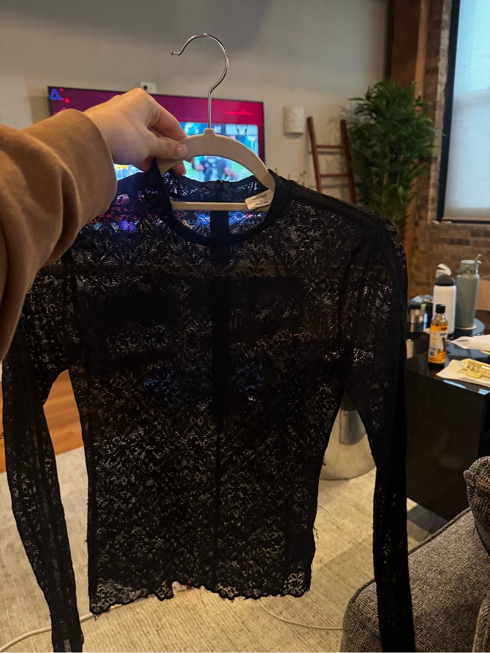 Wilfred Black Sheer Lace Crewneck Sweater